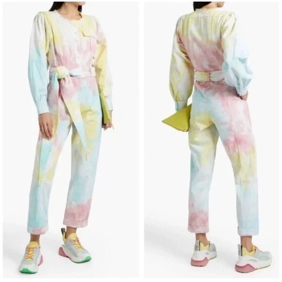 LoveShackFancy Paca Jumpsuit Coveralls Rainbow Radial Tie Dye Size 6 $445 New - Picture 4 of 8